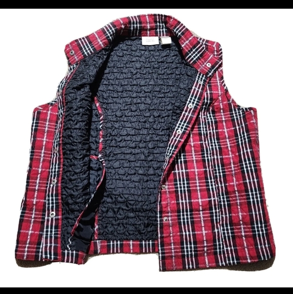 Quilted Vest Baxter & Wells Red Silver Black Stylish Snap EUC Womans Large - Picture 2 of 8